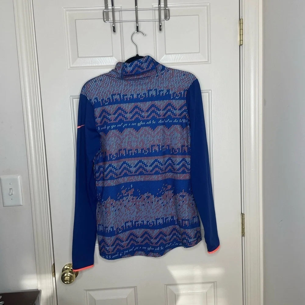 Nike Pro Dri-Fit blue & orange knit graphic cowl neck sweatshirt | XL